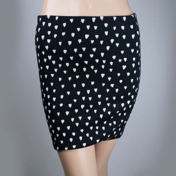 Black White Pencil Skirt Heart Polka Dot - Picture 1 of 3